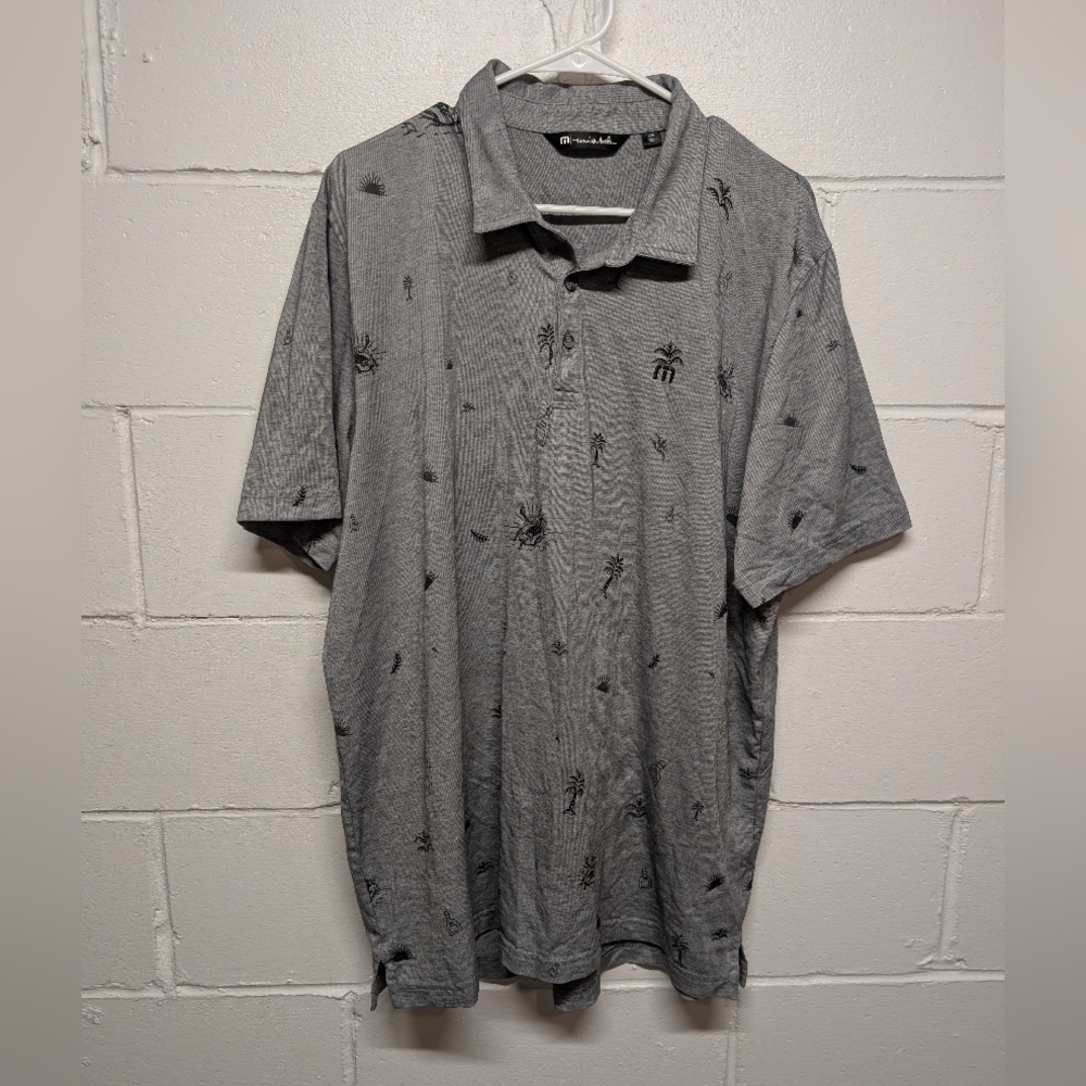 Travis Mathew Men's Gray Golf Polo Skeleton Palm Tree Design XXL
